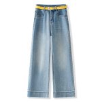 Blue high waist narrow version thin loose wide leg pants design sense jeans women's 2025 spring popular new explosion